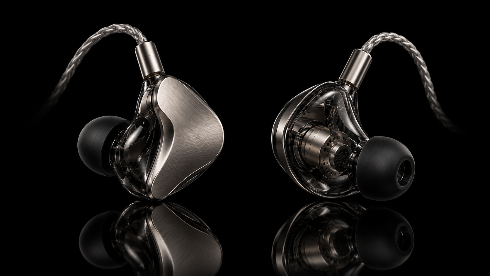 AI-generated titanium and translucent-shell IEM design concept