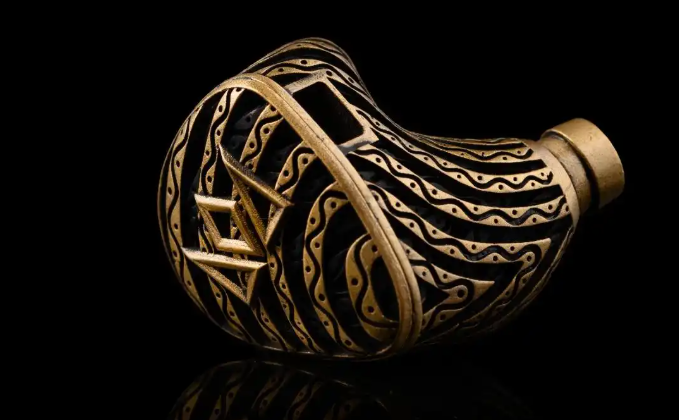 Noble Audio Blade earphone with decorative brass exterior, reader-supplied product image