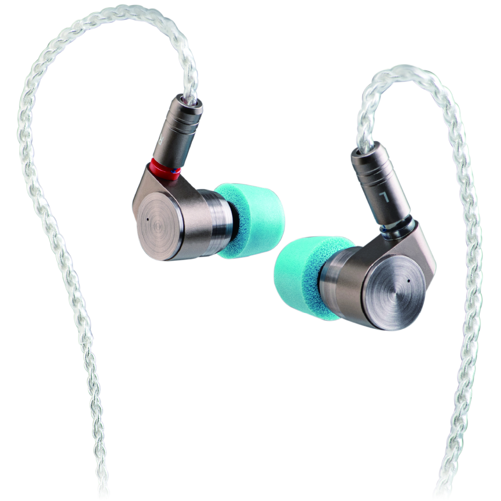 TINHIFI T2 silver metal earphones with blue foam tips; official product photo